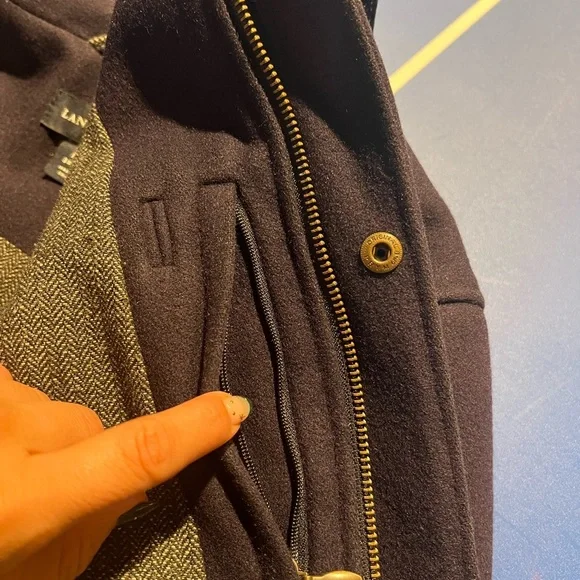Lands End Mens Size M (38/40) Navy Pea Coat Wool Cashmere Blend